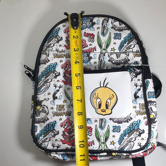 Looney Tunes All Over Print Faux Leather 10.5" Women’s White Mini Backpack. - Picture 12 of 15
